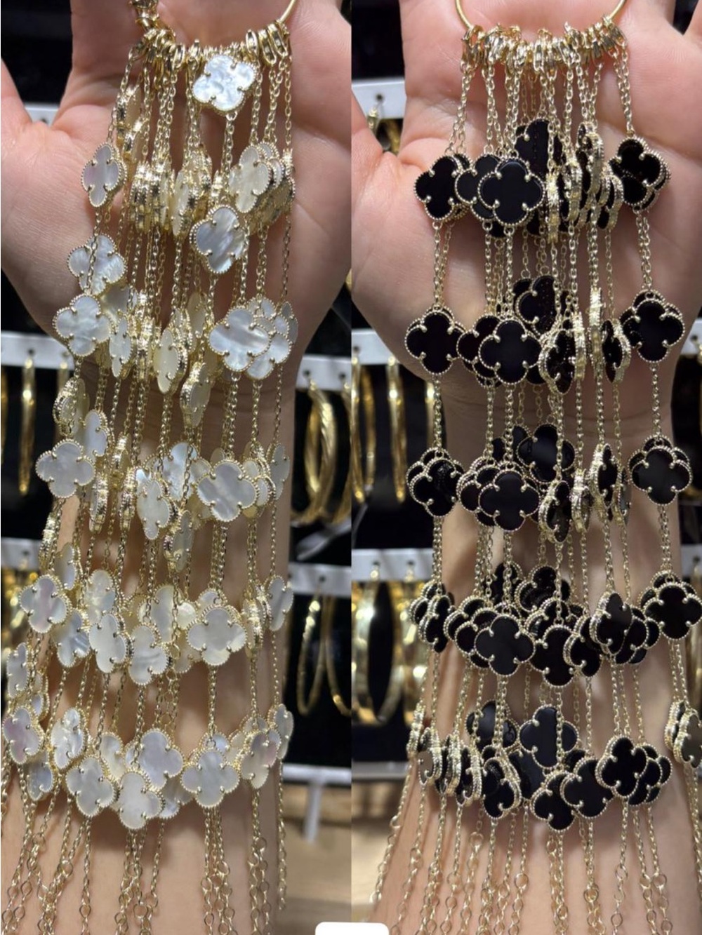 Gold Clover Pendant Long Necklace - White and Black Options 14k GOLD
